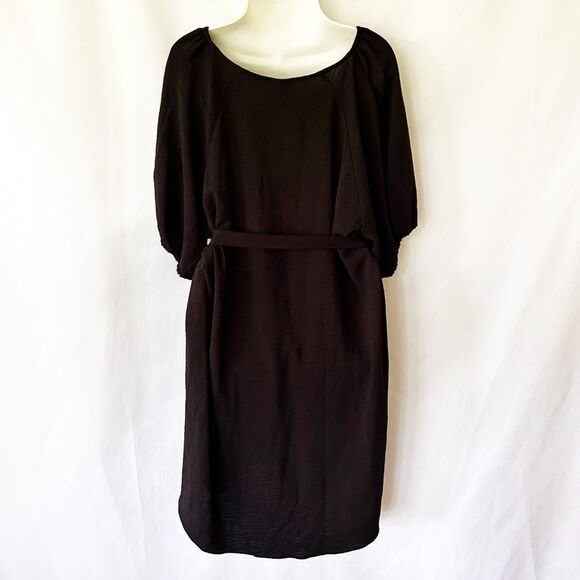 NWT Worthington Black Crepe Midi Dress (XL) Knee-Length Casual Blouson LBD - Picture 3 of 11